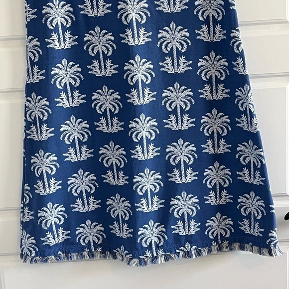 Spartina 449 Island Blue Oyster Alley Palm Tree Sheath Dress Fringe XS Beachy - Picture 4 of 12